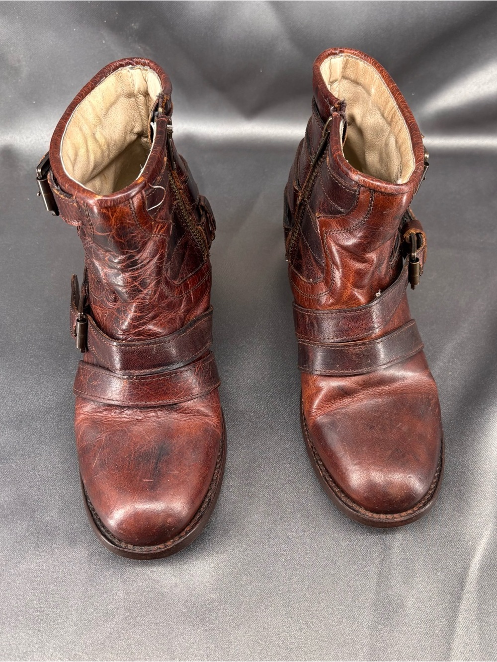 freebird Chestnut Brown Leather Ankle Boots with Buckle